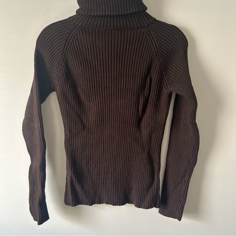 Vintage Lauren Ralph Lauren ribbed quarter zip chocolate brown pullover M - Picture 4 of 6